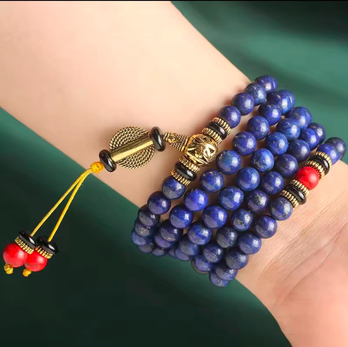Lapis Lazuli 108 Bead Mala Bracelet Red Turquoise Unisex Prayer Necklace