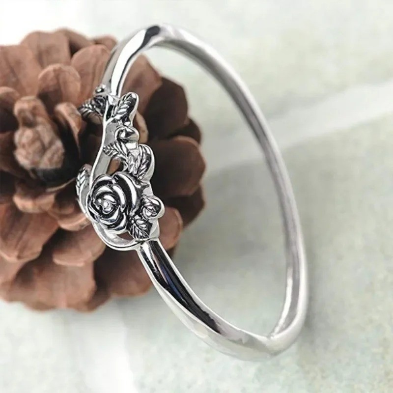 925 Plated Silver Rose Flower Design Rings Engagement Ring Jewelry For Women