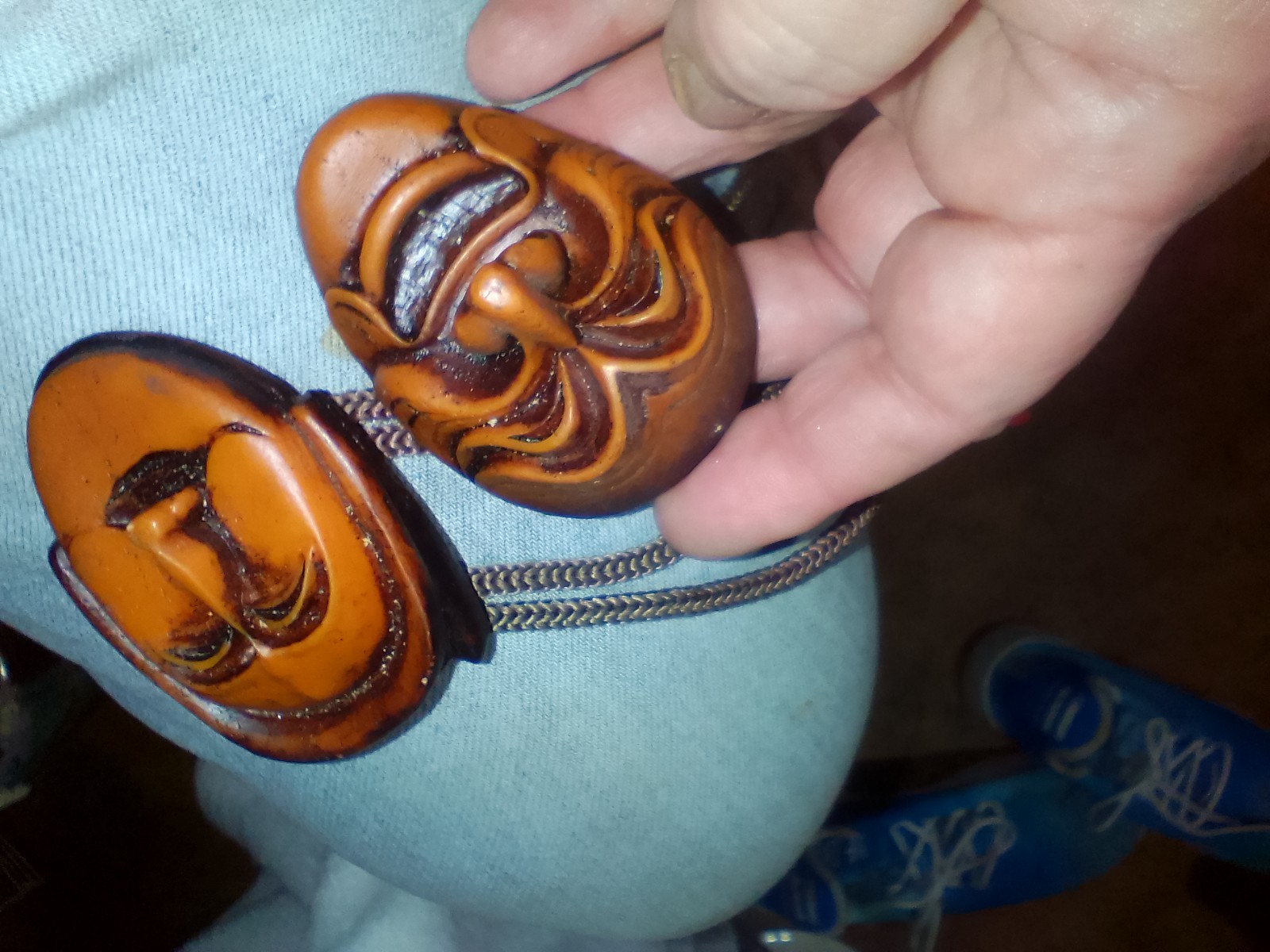 Vintage Korean Carved Wood Hahoe mask bolo ties