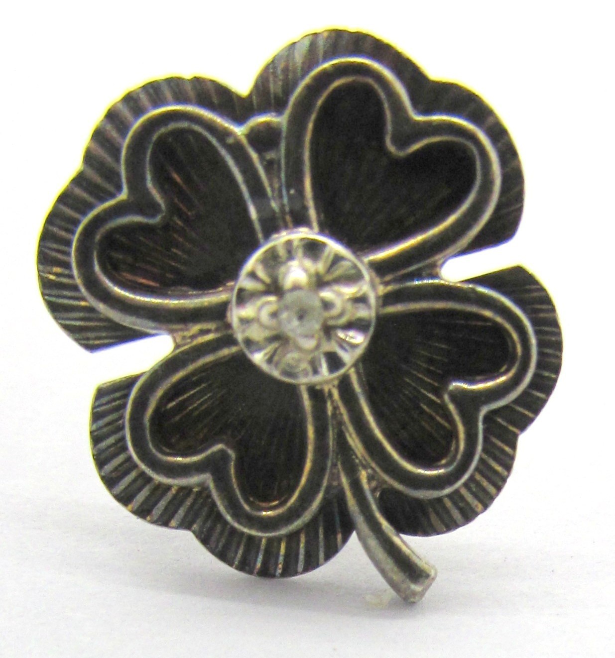 925 STERLING SILVER DIAMOND ACCENT CLOVER BROOCH PIN 16x14MM ~ 1.7G