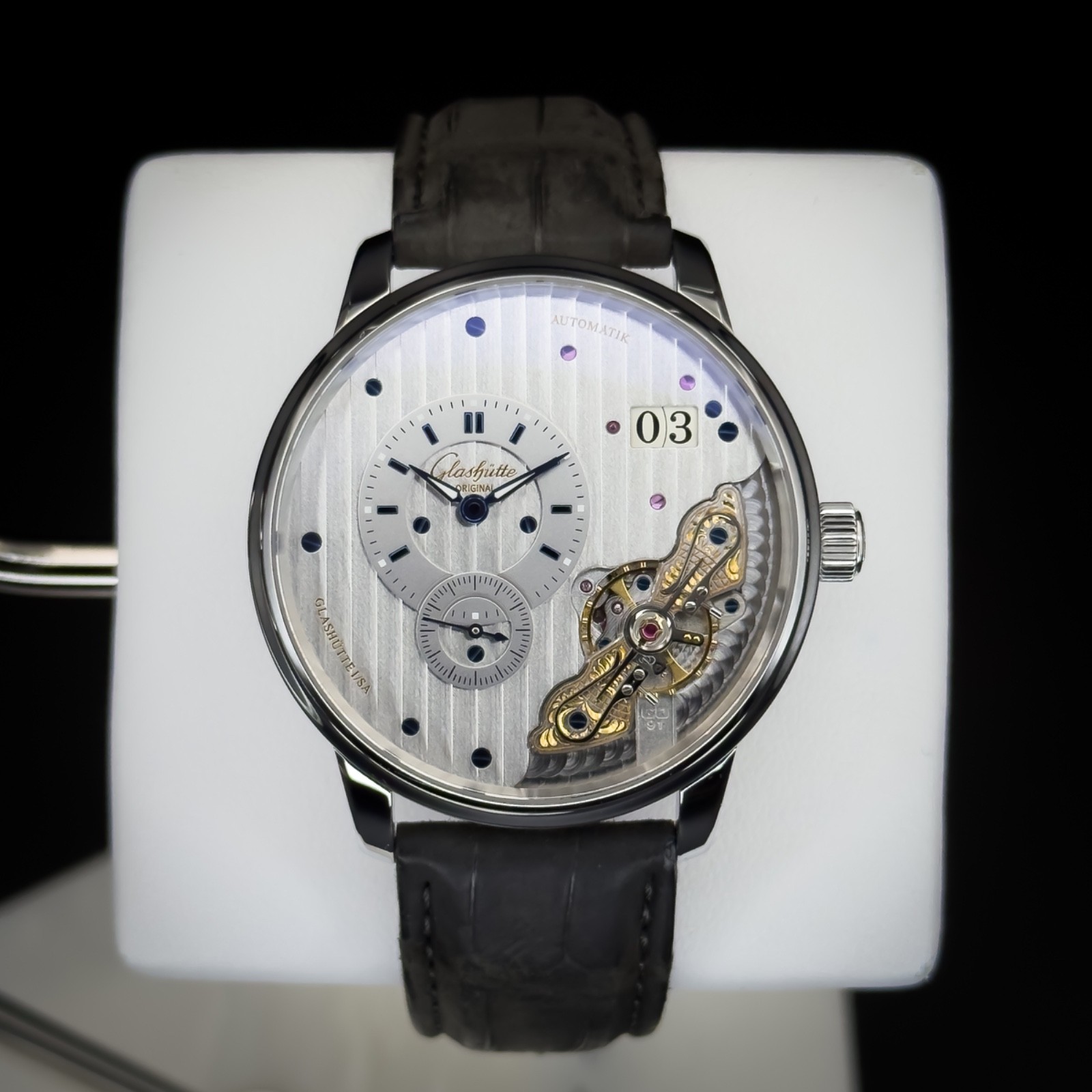 Glashütte Original PanoMaticInverse 1-91-02-02-02-30. 42mm. Steel. Full Set.