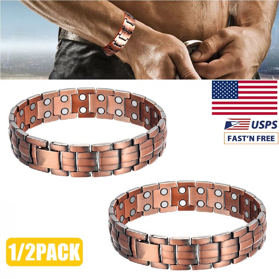 1/2x Men’s Bracelet Magnetic Therapy Arthritis Pain Relief Pure Copper Bangle US