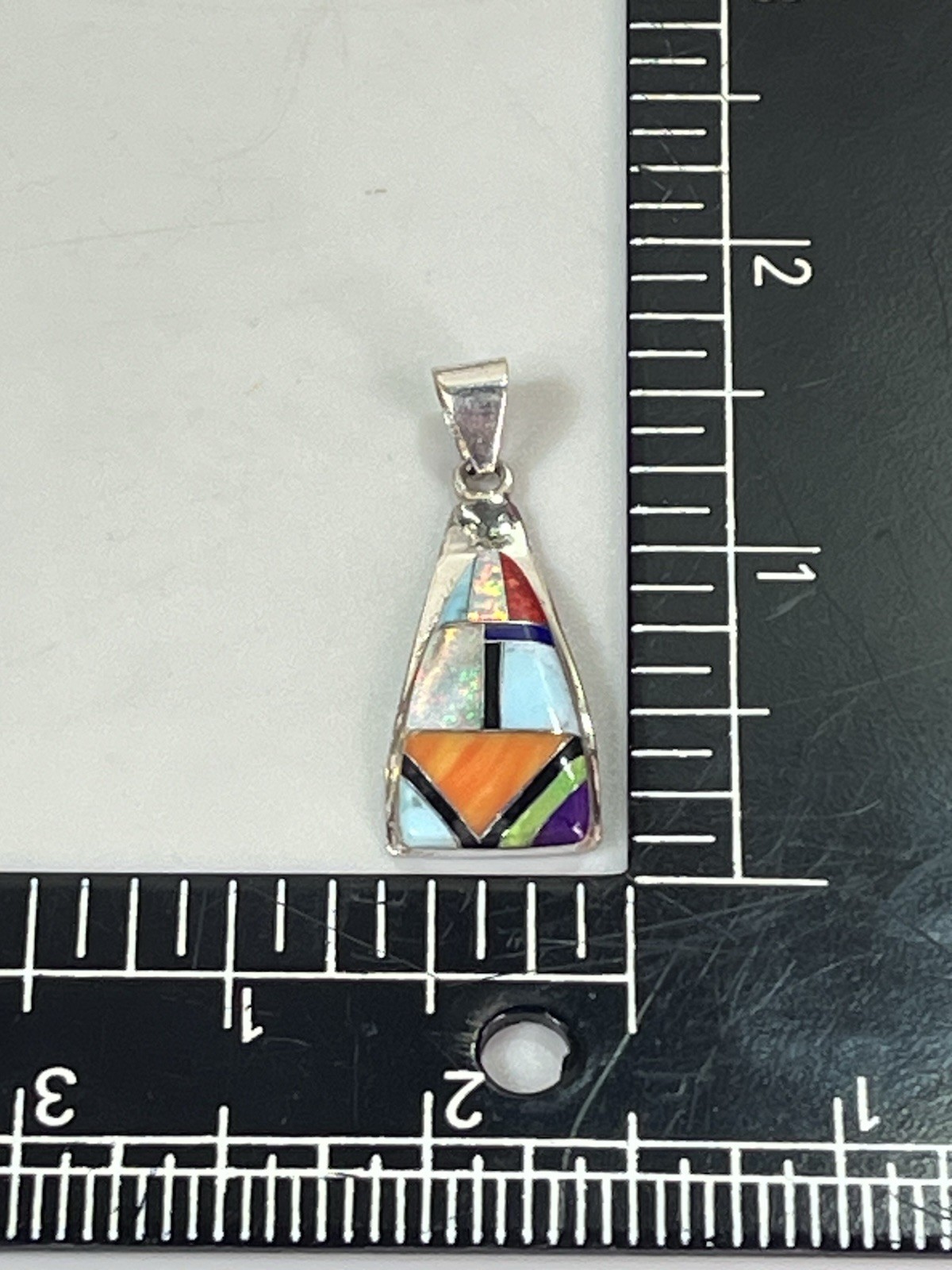 Turquoise Multi Stone Inlay Sterling Silver Pendant NAVAJO Trevor Jack Signed