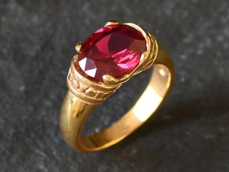 3.17 Ct Oval Cut Natural Ruby Wedding Ring 14K Yellow Gold