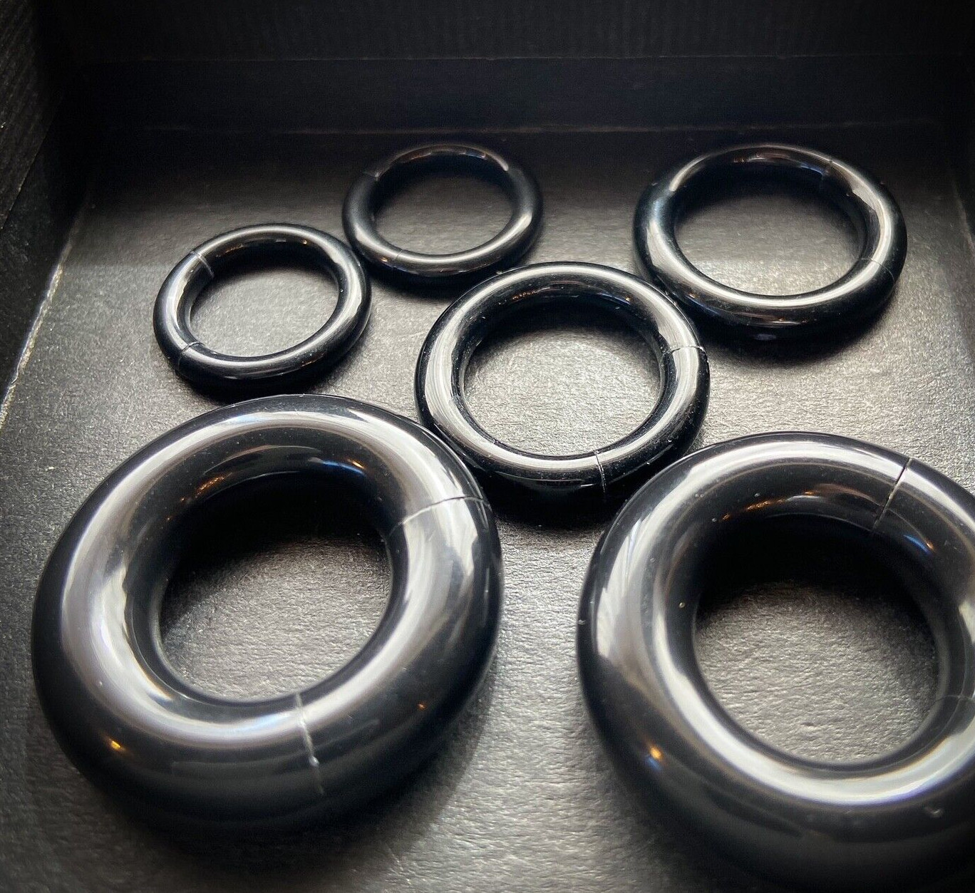 PAIR Black Acrylic Segment Rings Captive Bead CBR’s Lightweight Body Jewelry