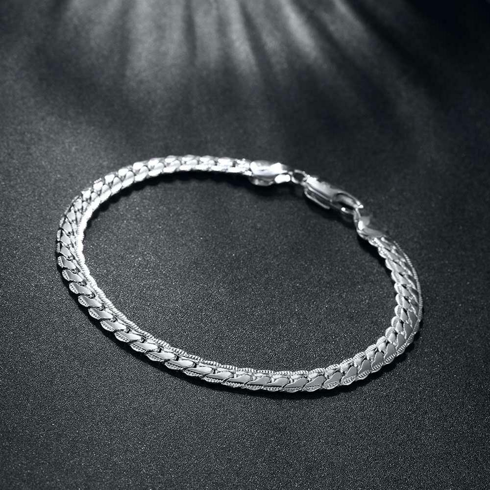 Women 925 Sterling Silver Link Snake Cahin Bracelet 8 Inches 6MM Lobster L61