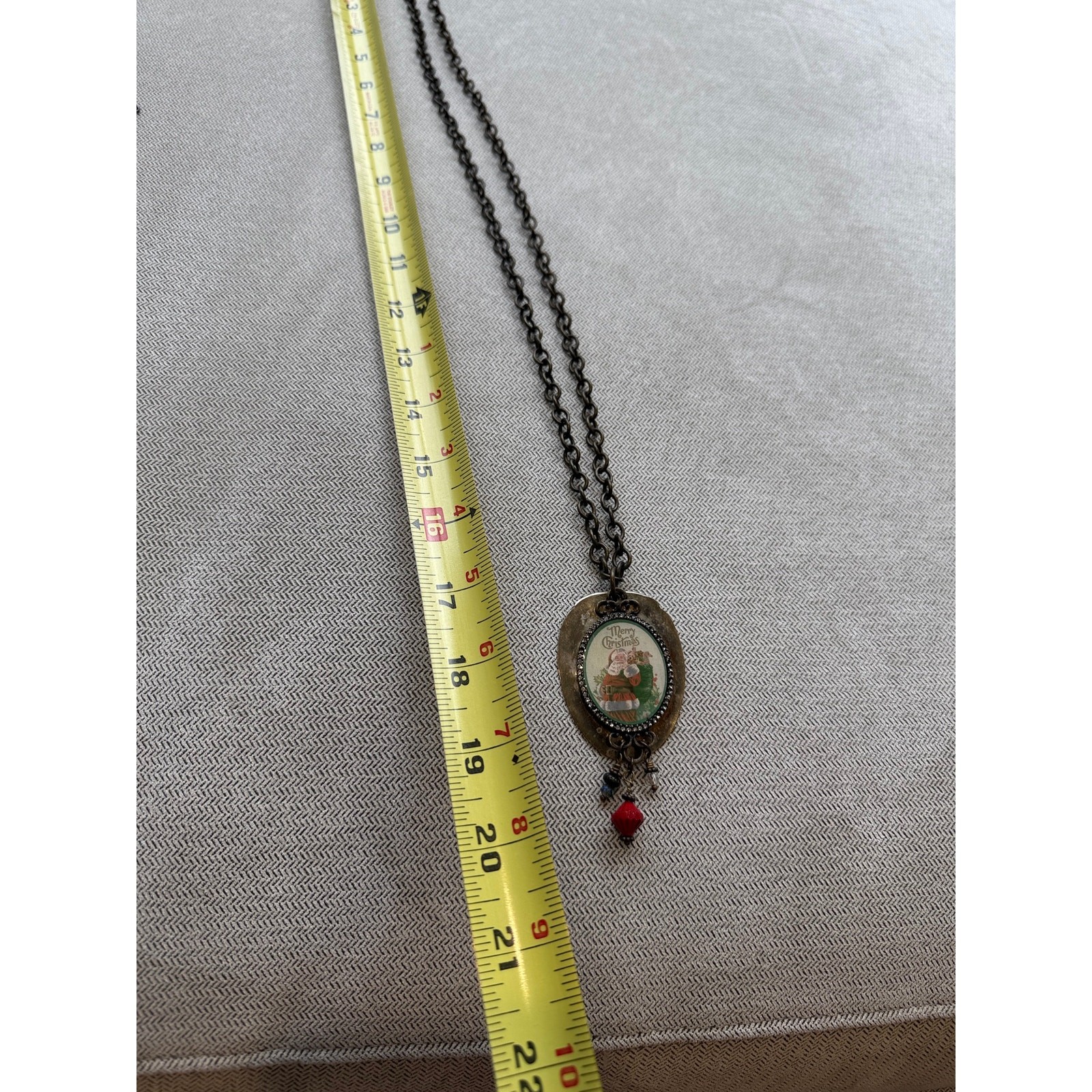 Santa Christmas St. Nicholas Art Necklace w Pendant Sparkly Vintage Style