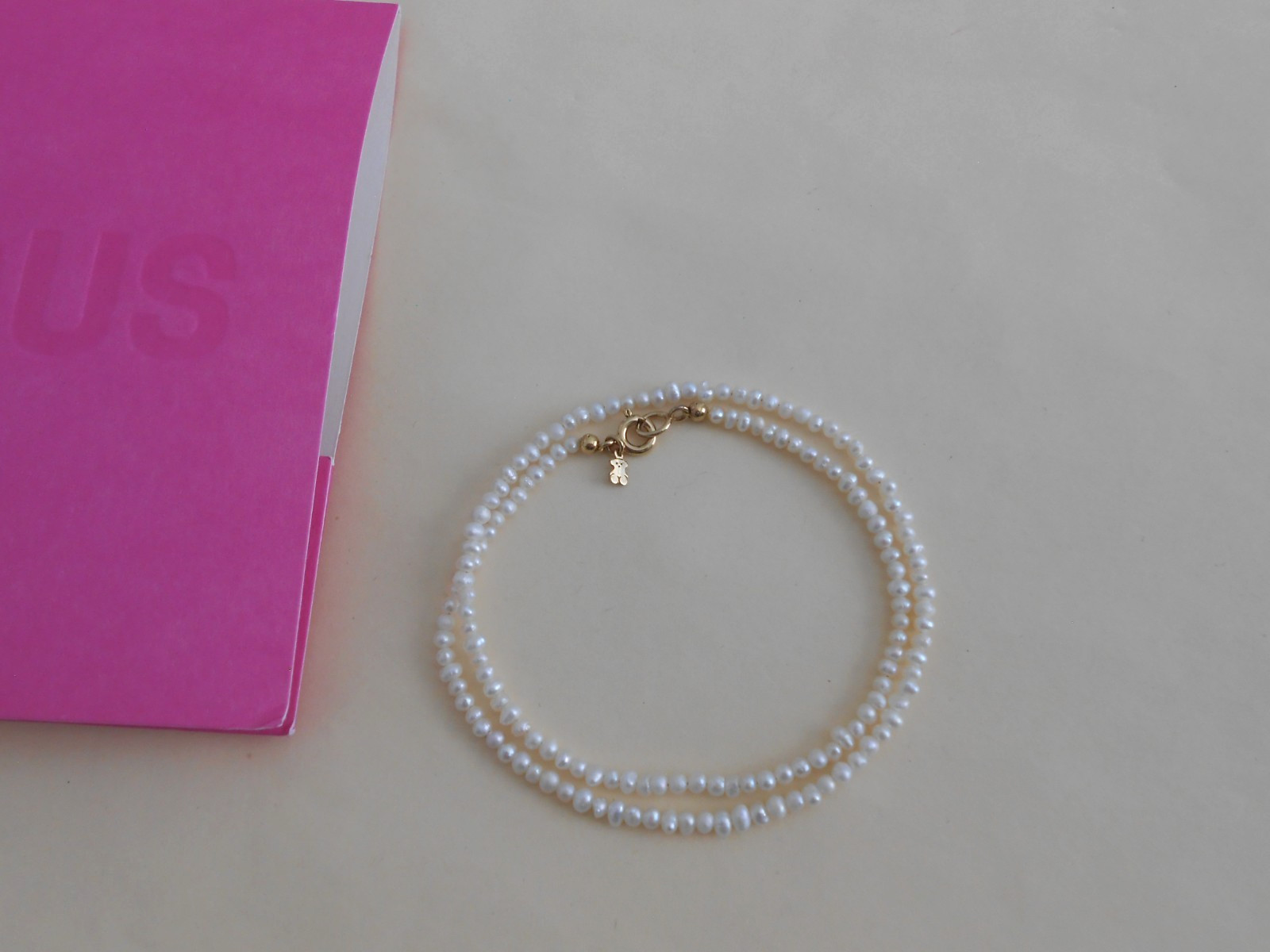 Tous 18k gold plating over silver 2mm Pearl Choker Necklace 38cm =15″