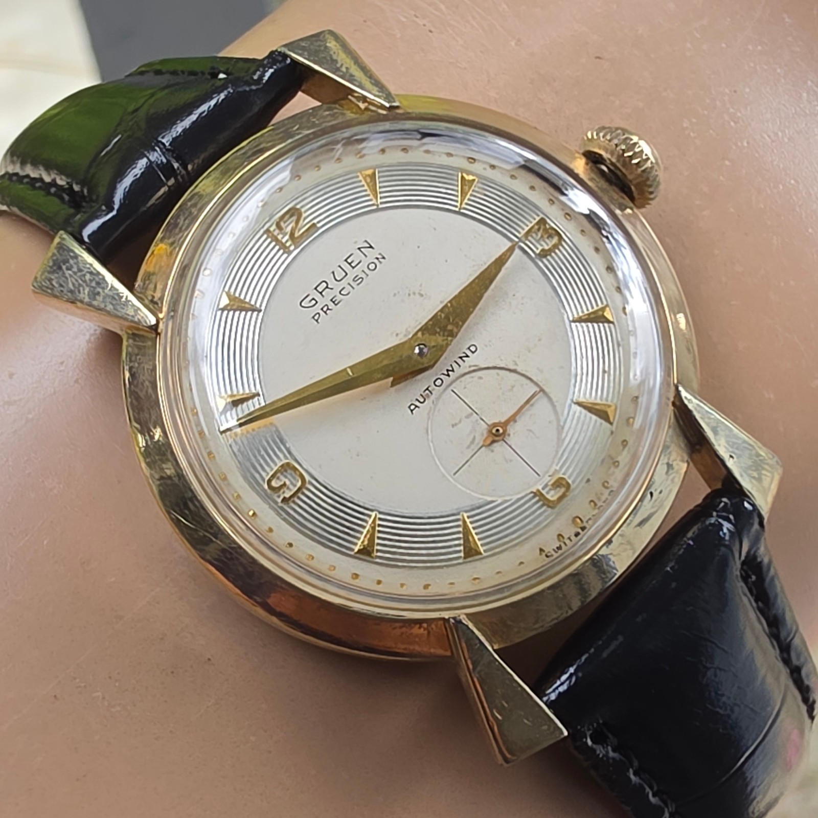 Vintage GRUEN men’s automatic watch 480/831 10K GF Concentric-circle dial 1952