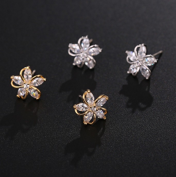 925 Sterling Silver Heart Clover Square Cubic Zirconia Stud Earrings Gift PE17