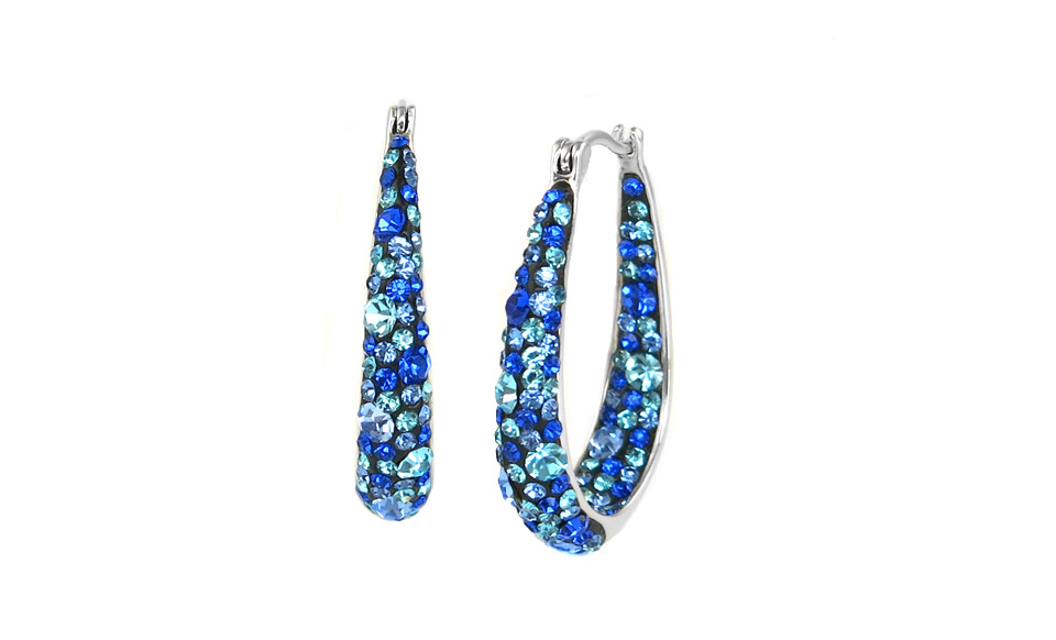 Blue Inside Out Hoops in 18K White Gold-Plating Made with Blue Swarovski Crystal