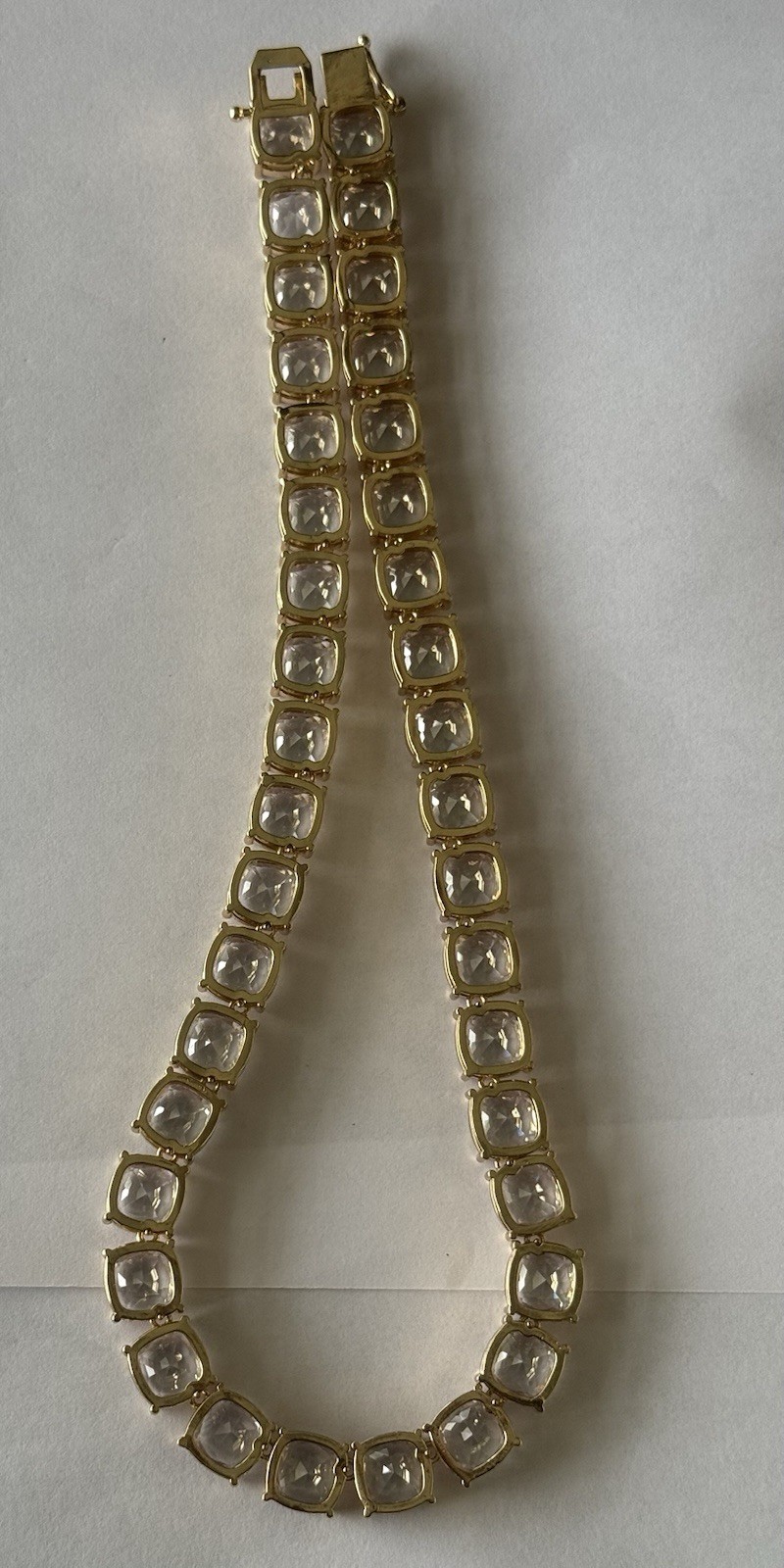 Bright Gold Tone Square Clear Crystal cushion Cut tennis 16 Inch Choker