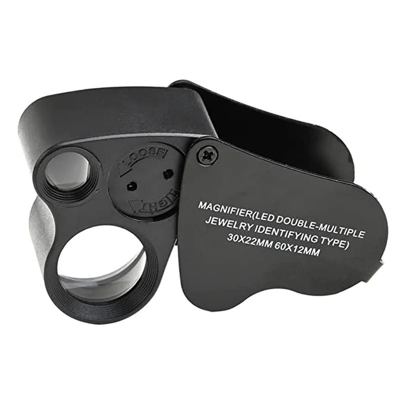 30X 60X LED Illuminated Jeweler’s Loupe – Foldable Magnifier for Coins & Gems