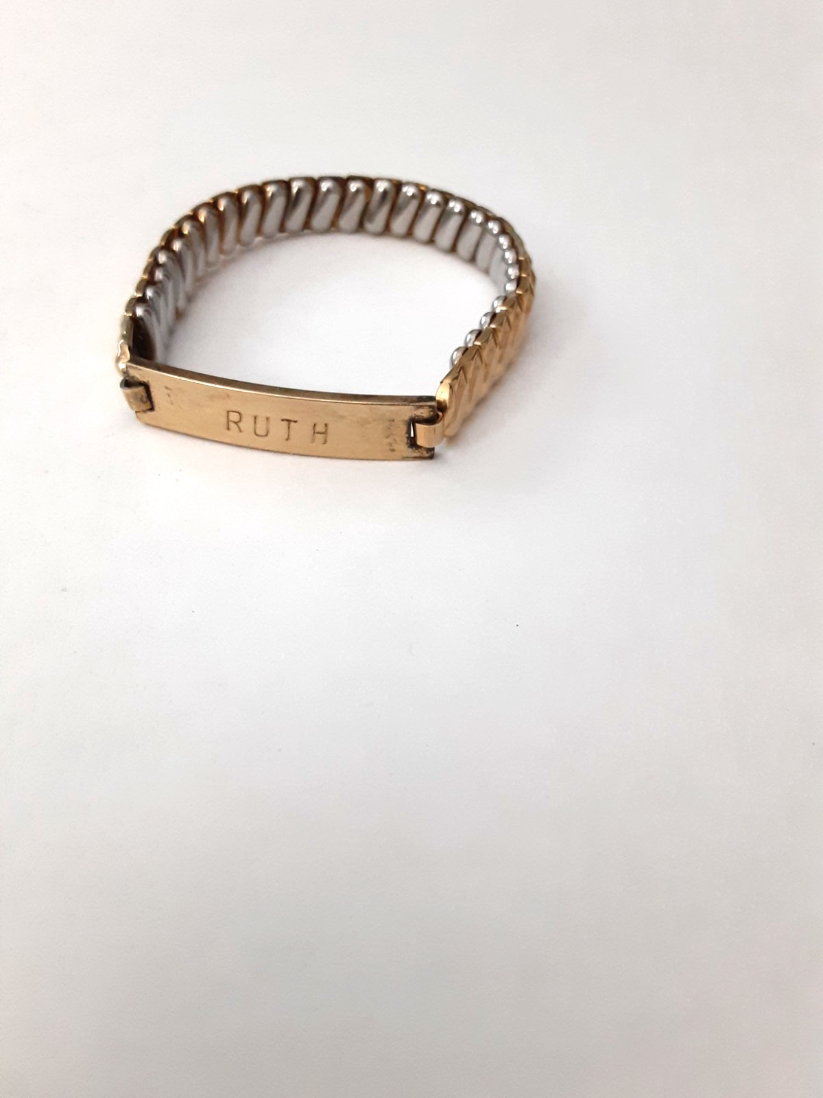 Vintage P&K Gold Filled ID name tag Engraved ( Ruth ) Expanding Bracelet