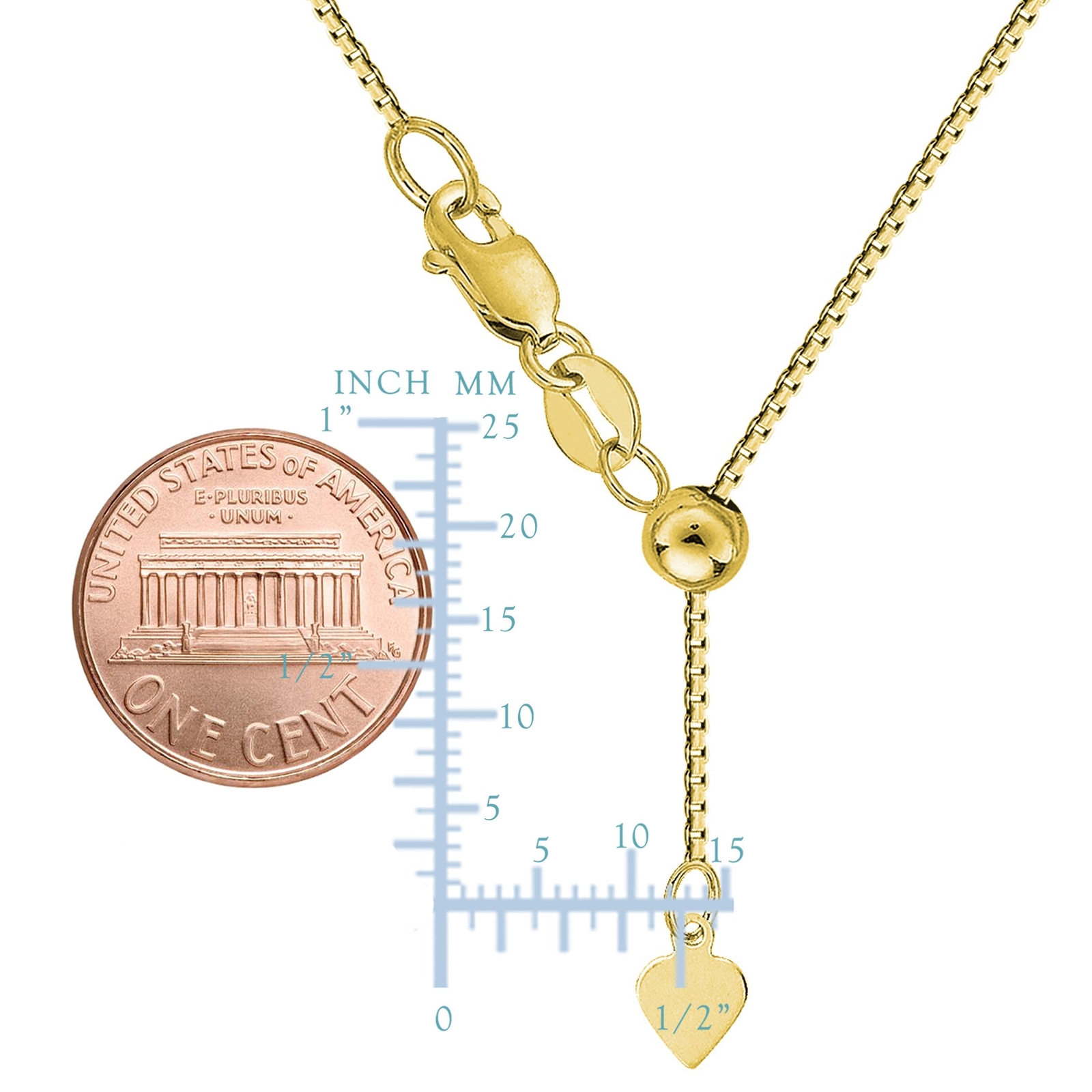 10k Yellow Real Gold Adjustable Box Link Chain Necklace, 0.7mm, 22″