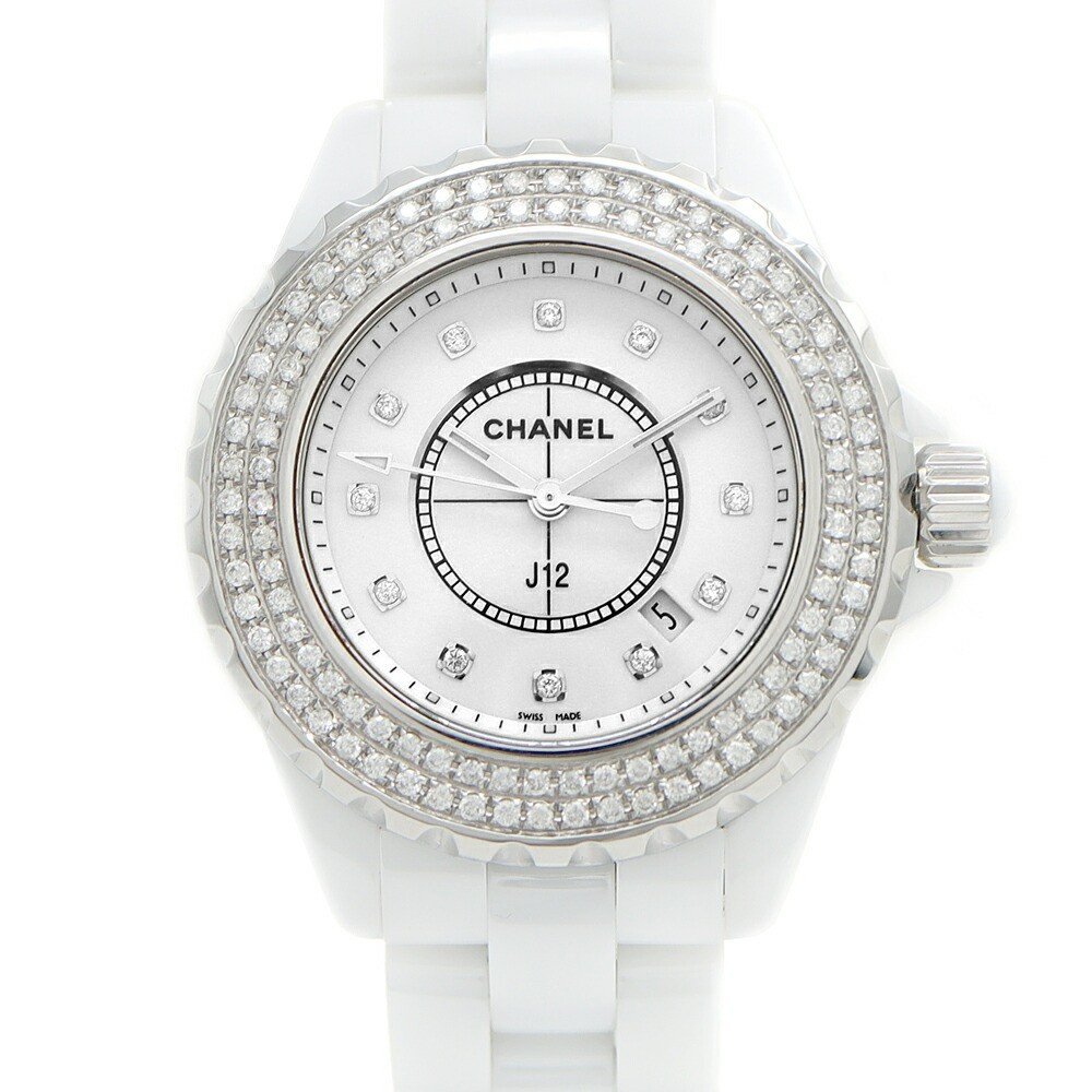 CHANEL J12 33mm H1628 Diamond Bezel 12P White Ceramic Quartz Ladies Watch