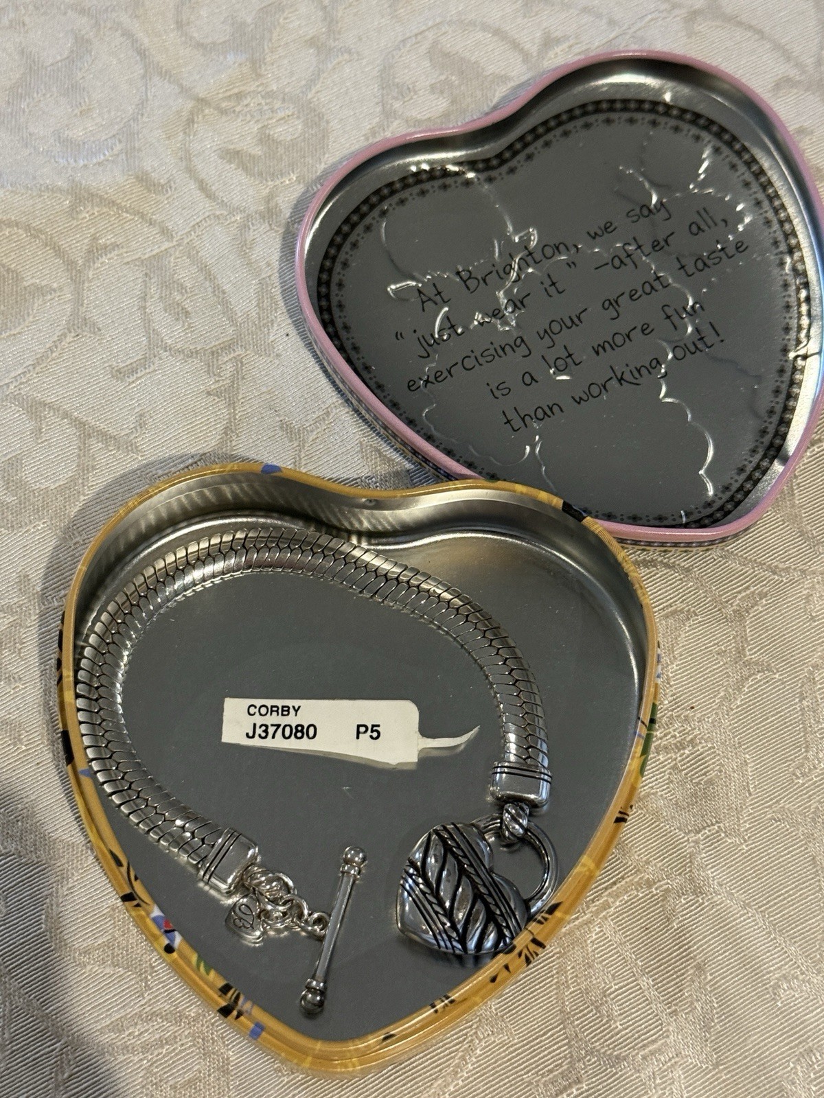 Brighton CORBY Bracelet with Heart Charm and Toggle Closure.