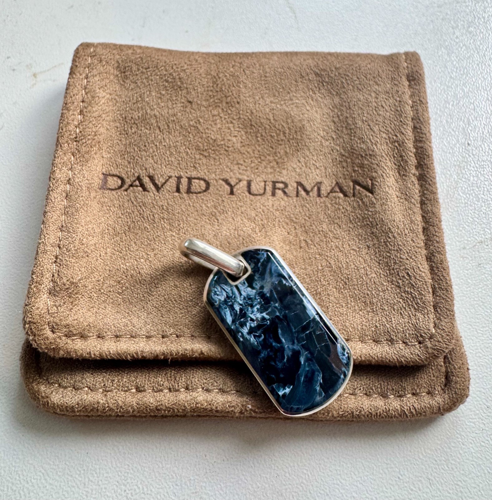 David Yurman Chevron Tag Pietersite Sterling Silver Pendant 27mm Authentic