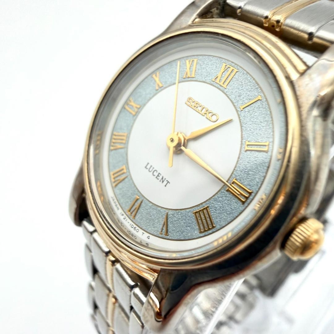 Excellent condition Seiko Lucent wristwatch, new battery, Roman numerals, gold,