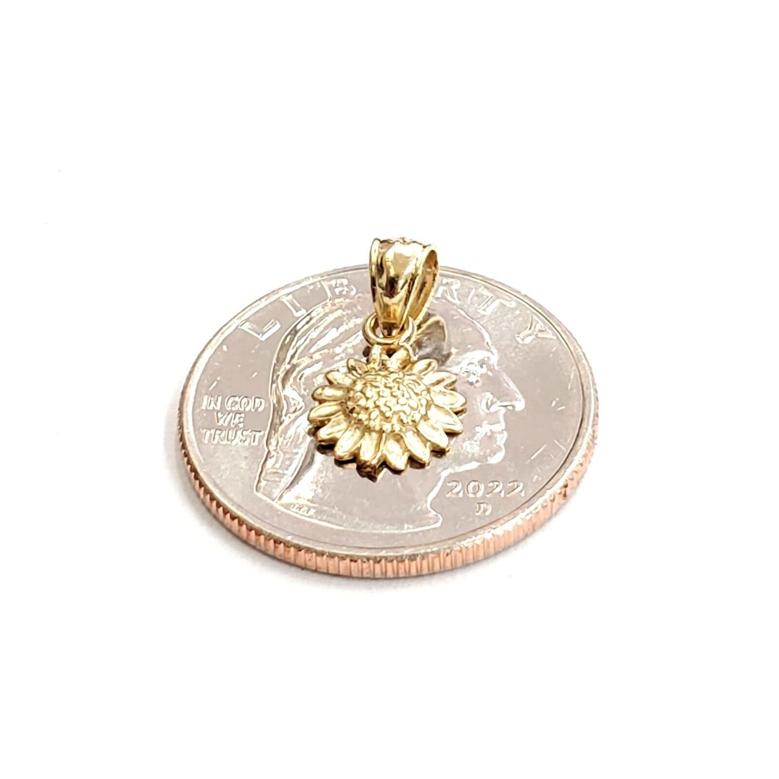 New 14k yellow Gold solid tiny sunflower girasol Pendant charm fine jewelry 0.7g