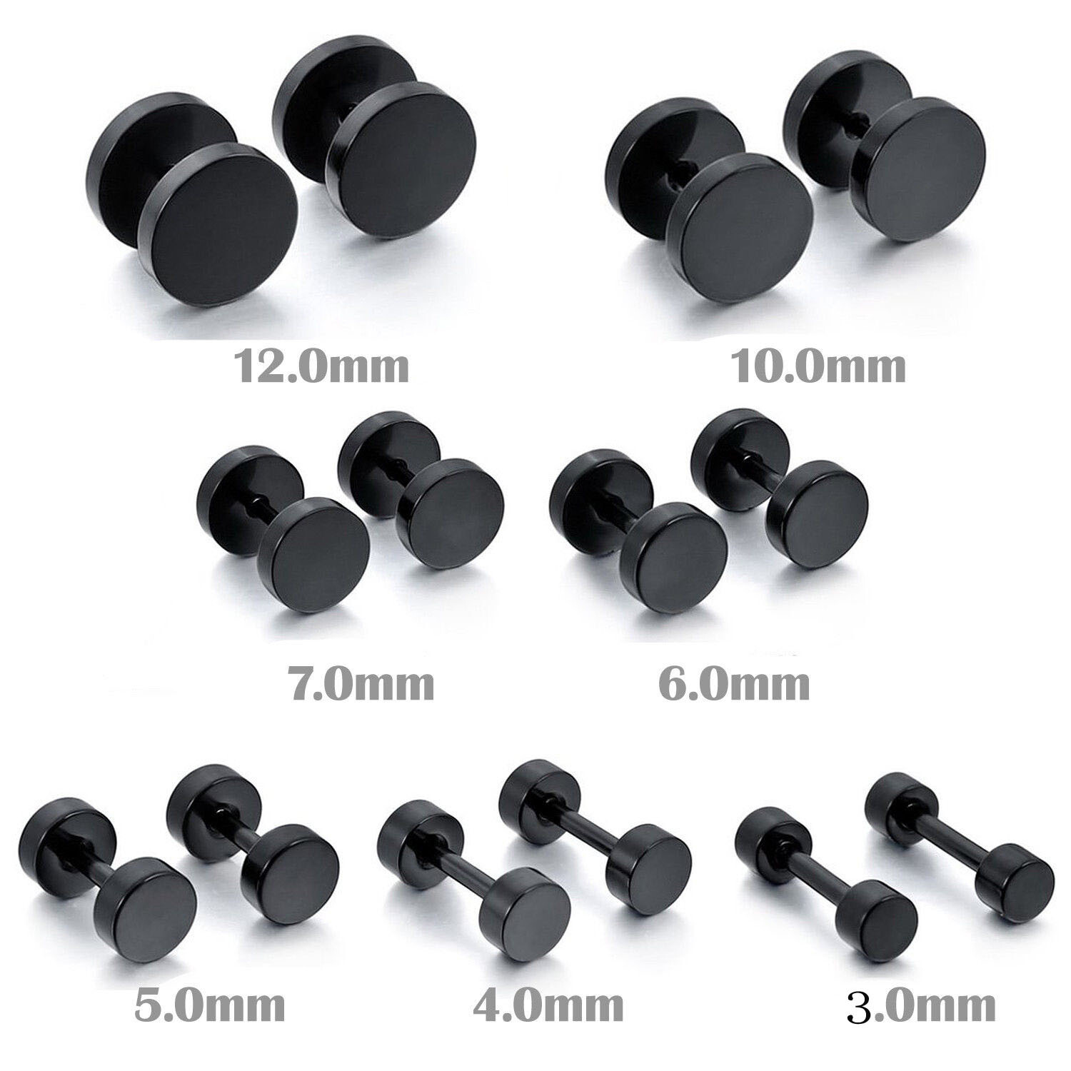 1 Pair Earrings Dot Studs Stainless Steel Circle Disc Ear Piercing Set Men Women
