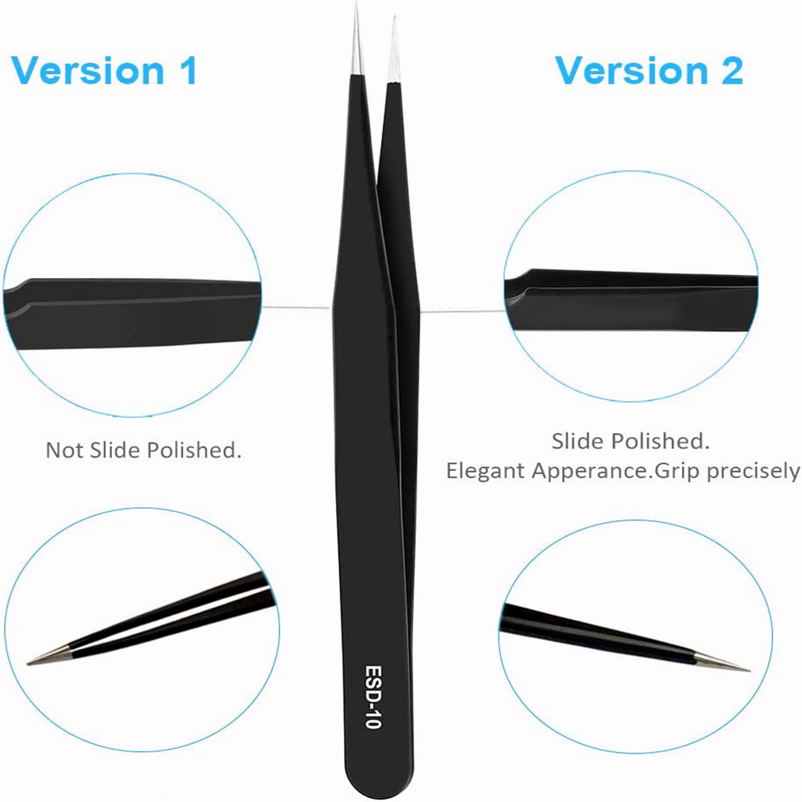 10 Pcs Precision ESD Anti-Static Repair Stainless Steel Tweezers Set Kit Tools