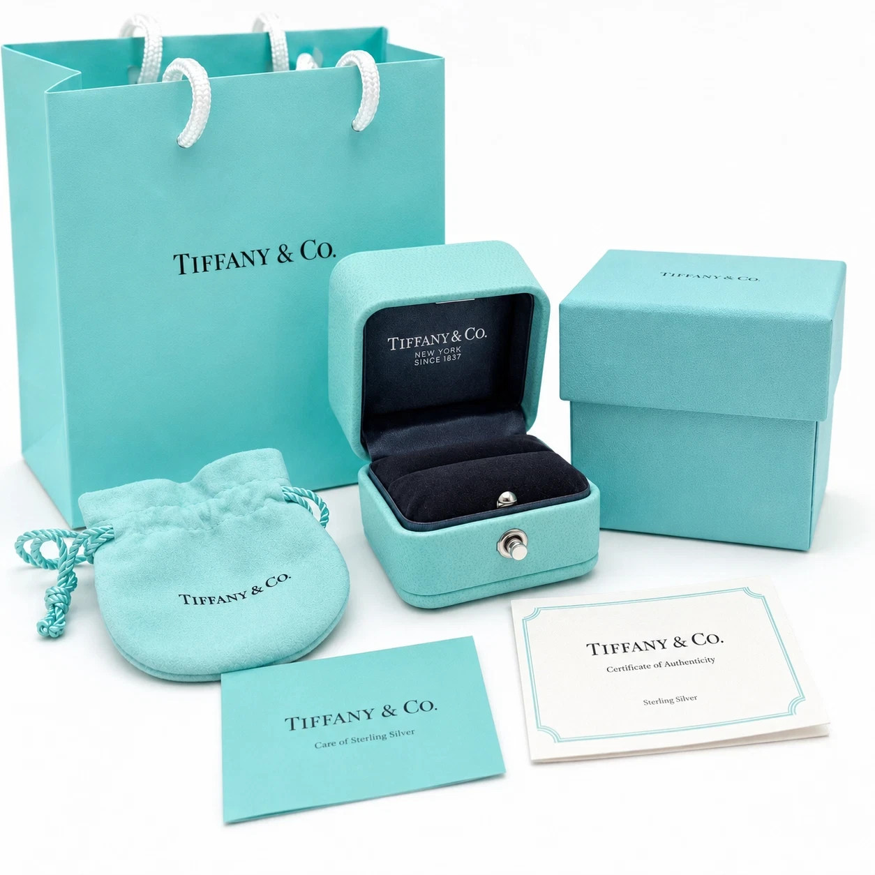 Tiffany & Co Engagement Ring Box + Outer Box + Pouch + Certificate + Folder +Bag
