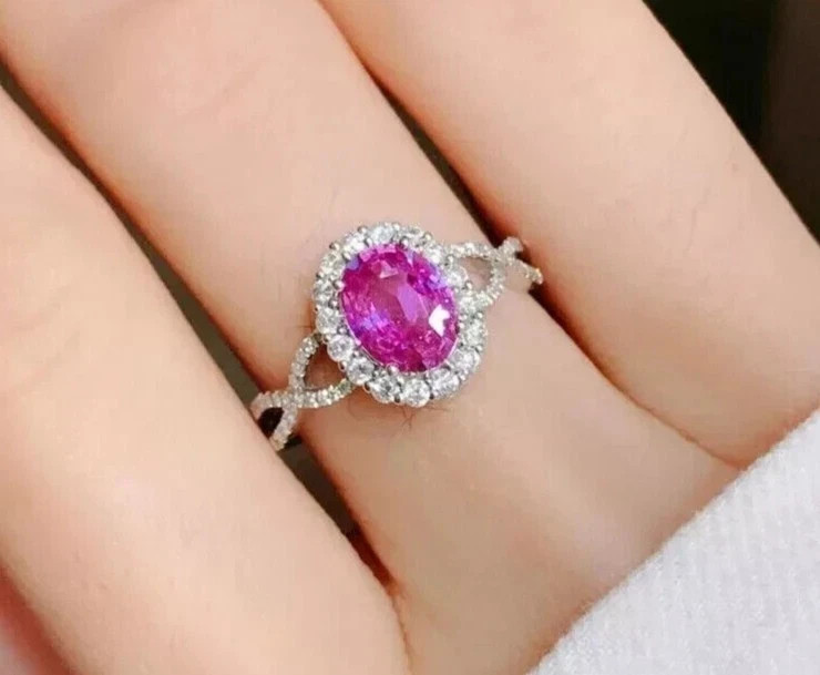 3 Ct Oval Cut Simulated Pink Sapphire Engagement Band Ring 14k White Gold Plated