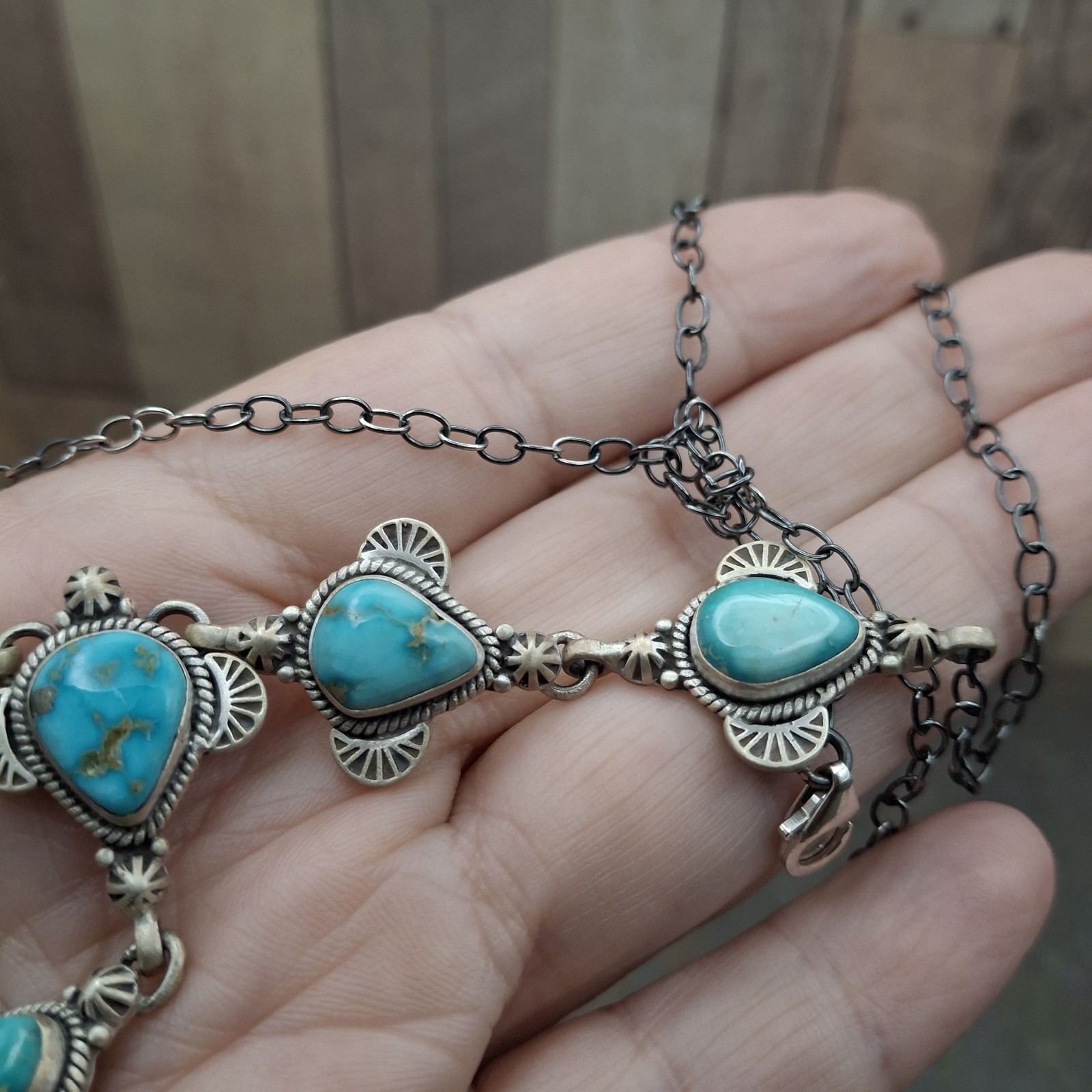 Lone Mountain Turquoise Sterling Silver Y-Drop Lariat Necklace Boho Southwestern