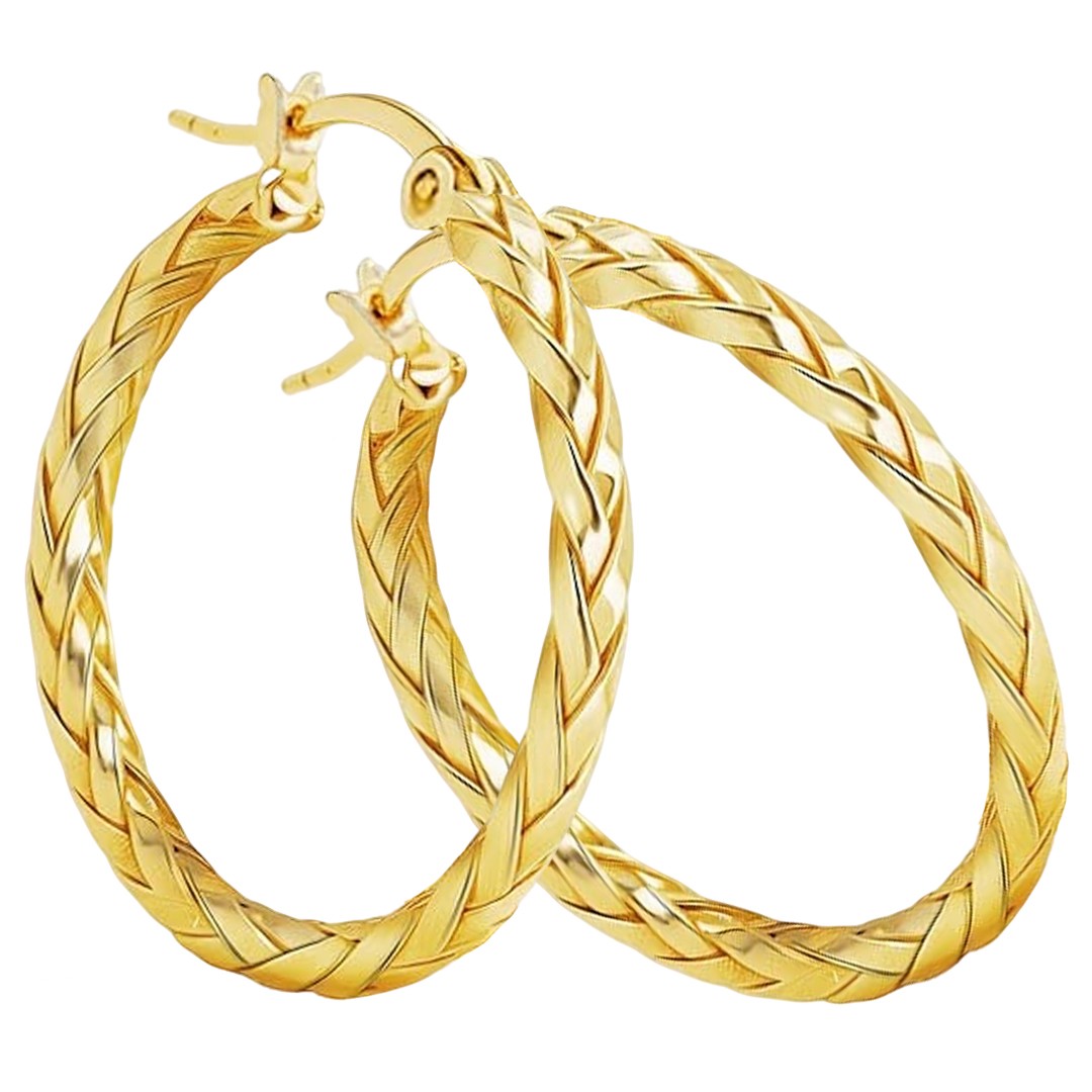 14K Gold Earrings for Women Weave Design Hoop Earrings Classic Earring 30MM