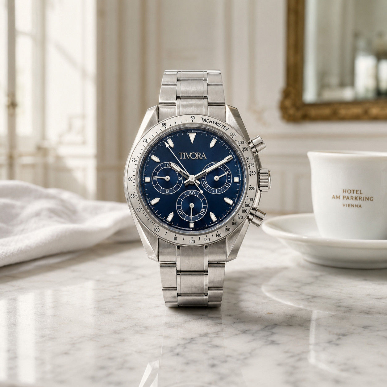 TÍVORÁ Veyron Argent Steel Ocean Dial – Custom Branded Automatic Chronograph Wat