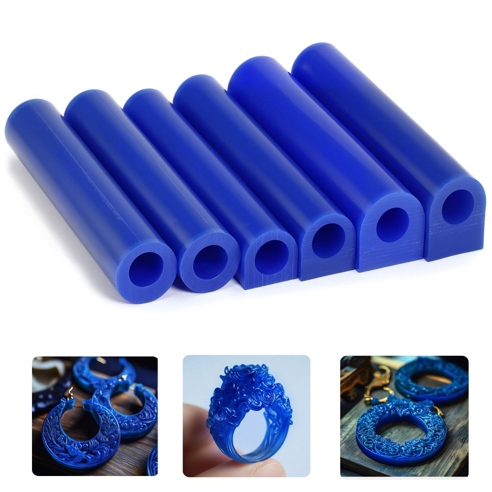 6 Pcs Casting Wax Carving Tubes for DIY Jewelry Ring Mold Making – Blue