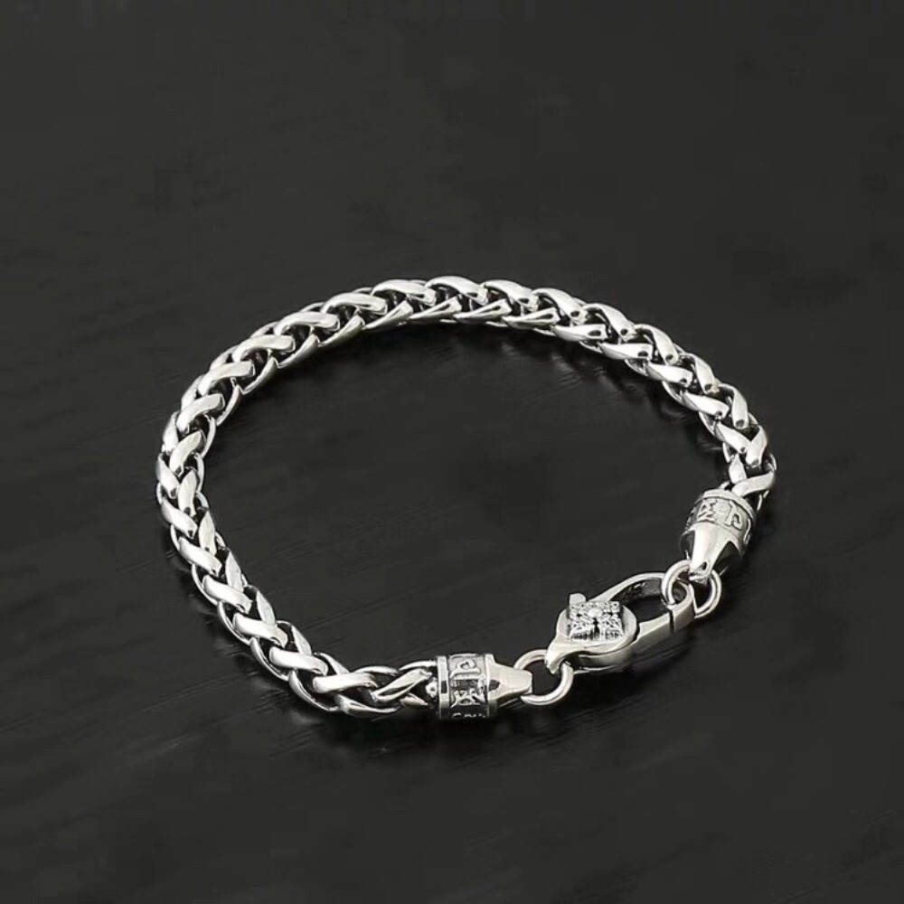 Solid 925 Sterling Silver 5mm Square Wheat Link Chain Men’s Bracelet 7.08-8.26″L