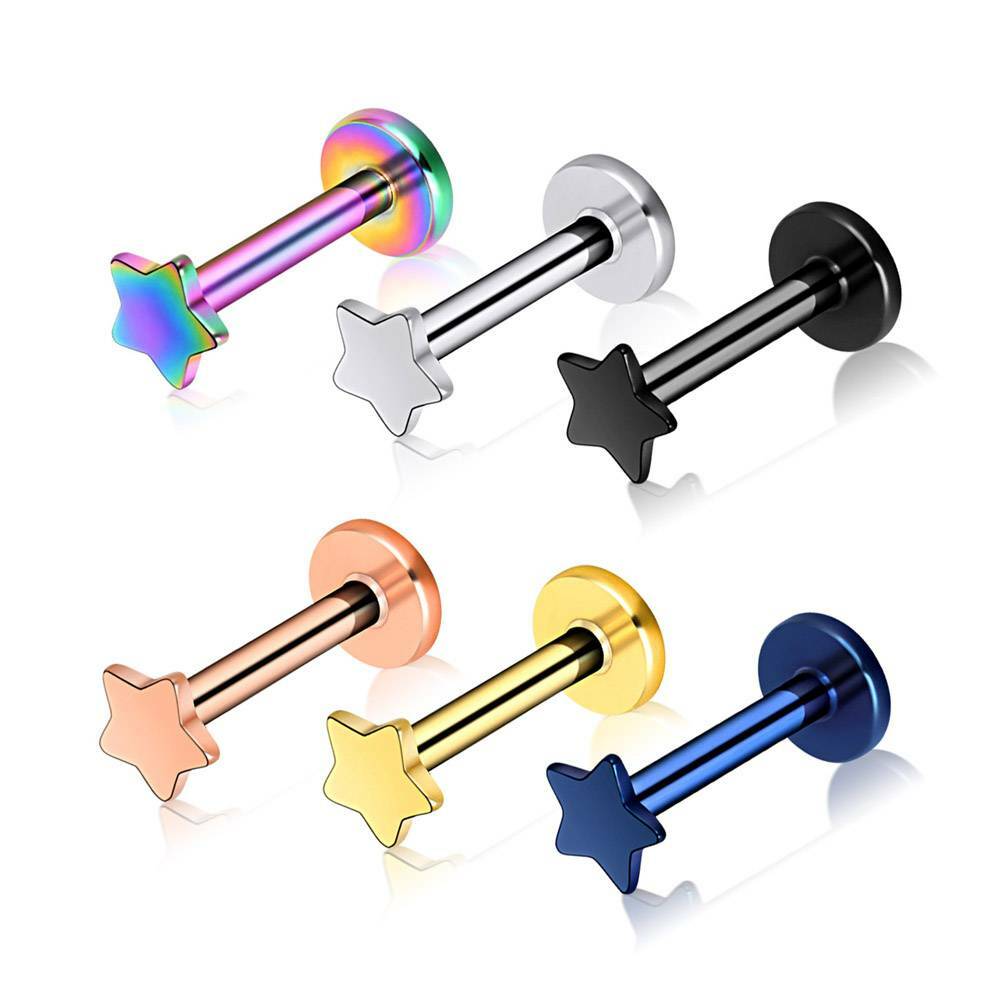 4-15Pcs Surgical Labret Lip Monroe Ring Cheek Tragus Stud Opal Gems Piercing 16G