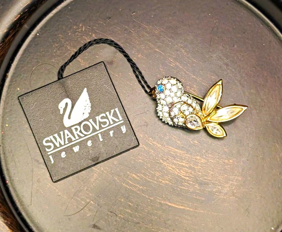 Swarovski Bird Brooch Pin Gold Tone Clear Crystal Animals & Insects