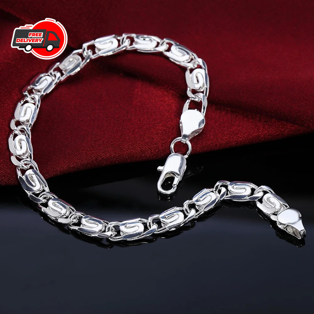 925 Sterling Silver Charm Glossy Bead Bangle Women’s Fashion Bracelet Jewelry