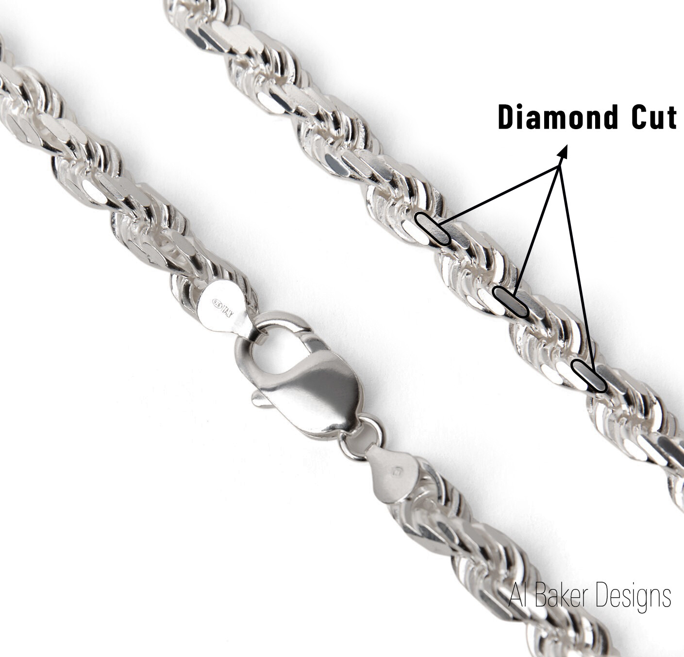 Italy 925 SOLID Sterling Silver Diamond-Cut ROPE Chain Necklace or Bracelet