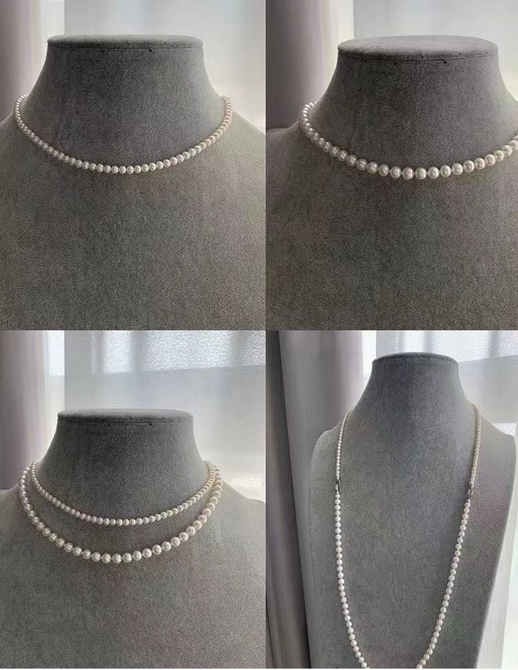 2 Rows 6mm 8mm Round White South Sea Shell Pearl Faux Pearl Necklace 18-20”