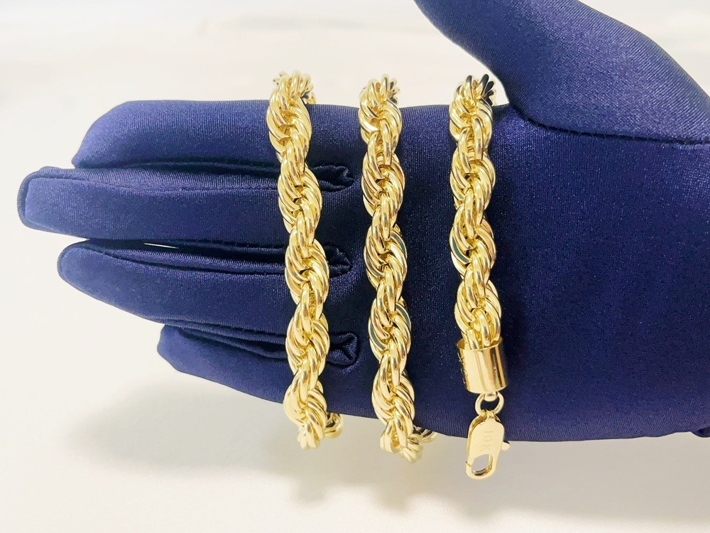 10K Yellow Gold SOLID Rope Chain Necklace Diamond Cut Real Gold 10mm 22inch