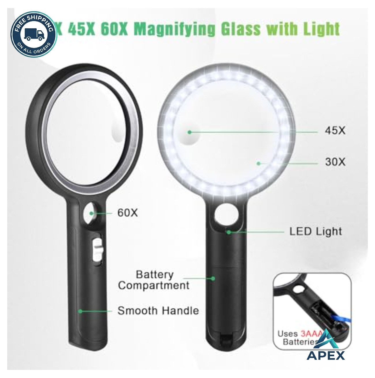 Magnifying Glass with Light 30 LED 30X 45X 60X Illuminated Magnifier for