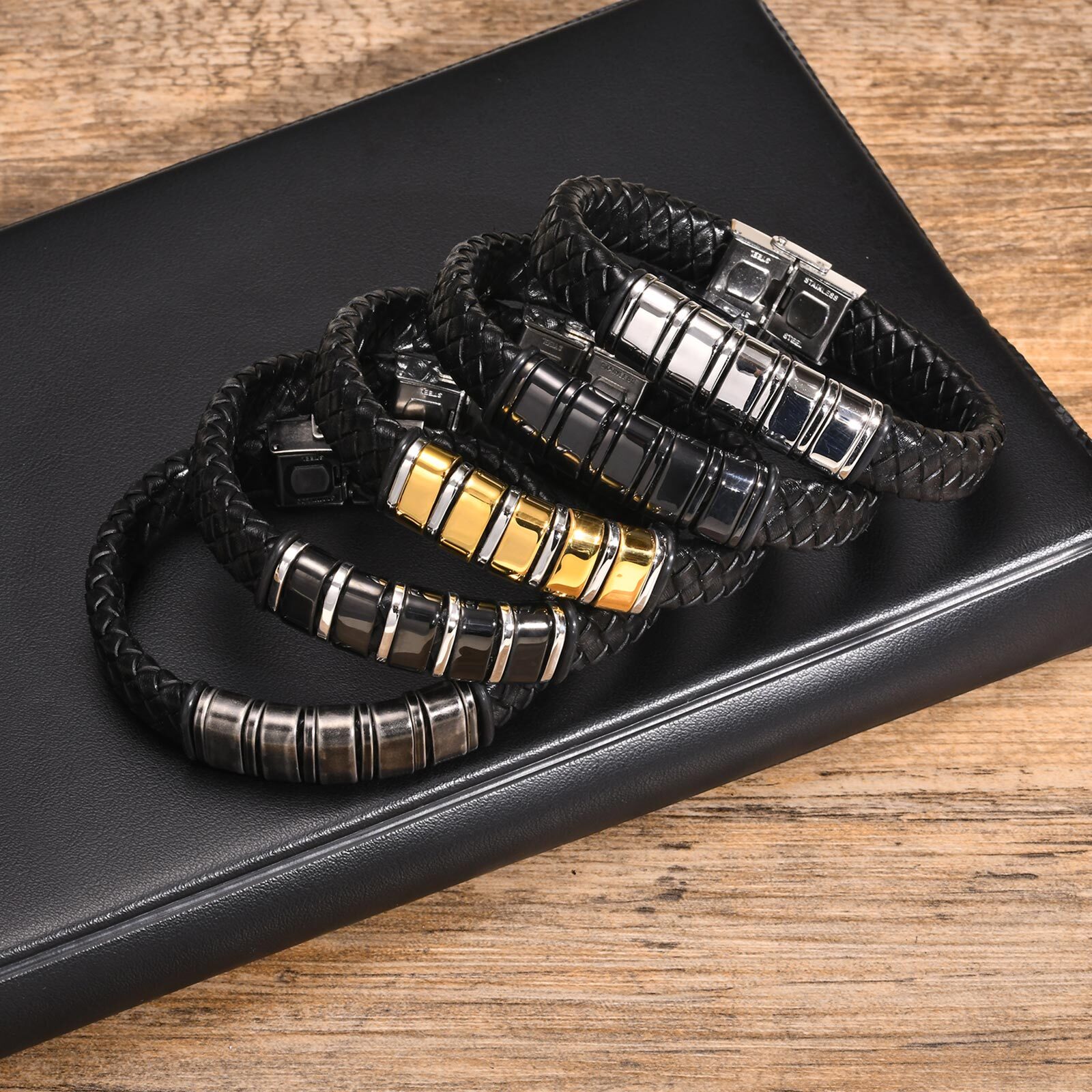 Personalised Men Leather Bracelet Custom Beads Family Name Christmas Gift Dad