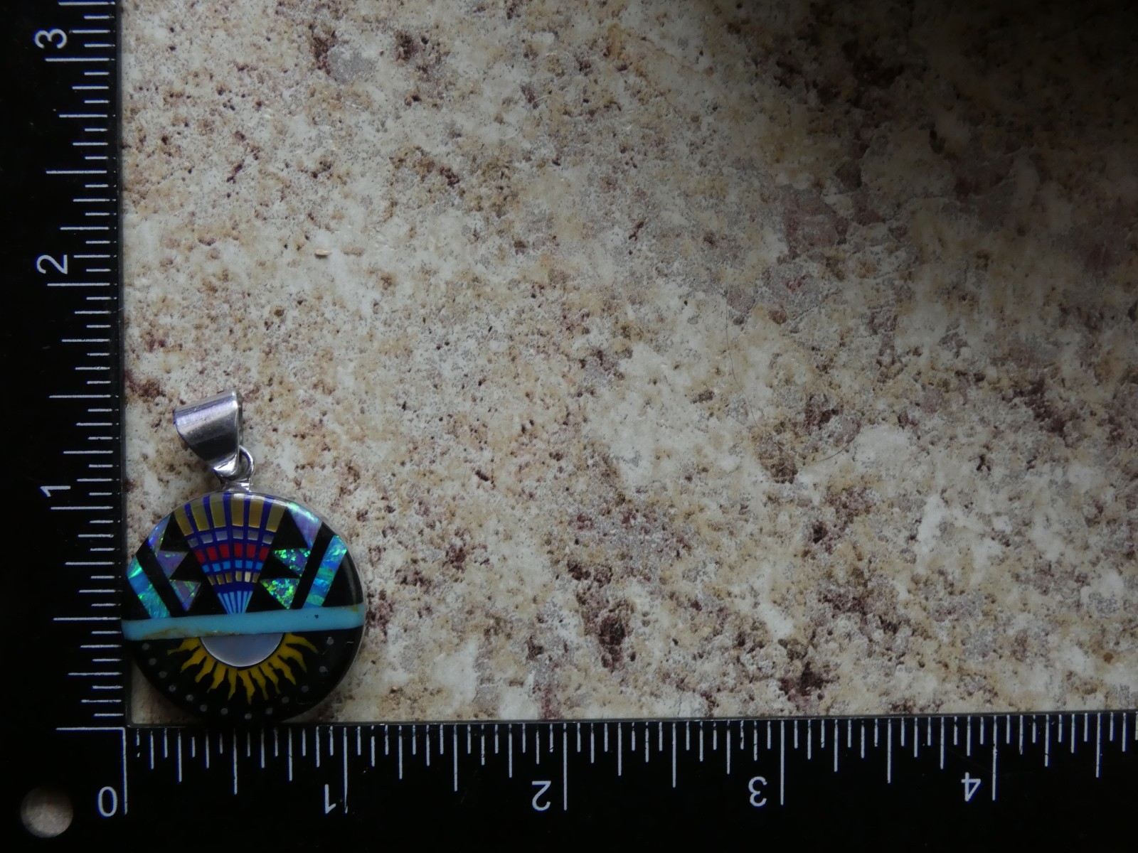 Southwestern Sun Multi Gemstone Opal Aluminum Sterling Silver Alloy Pendant AT1