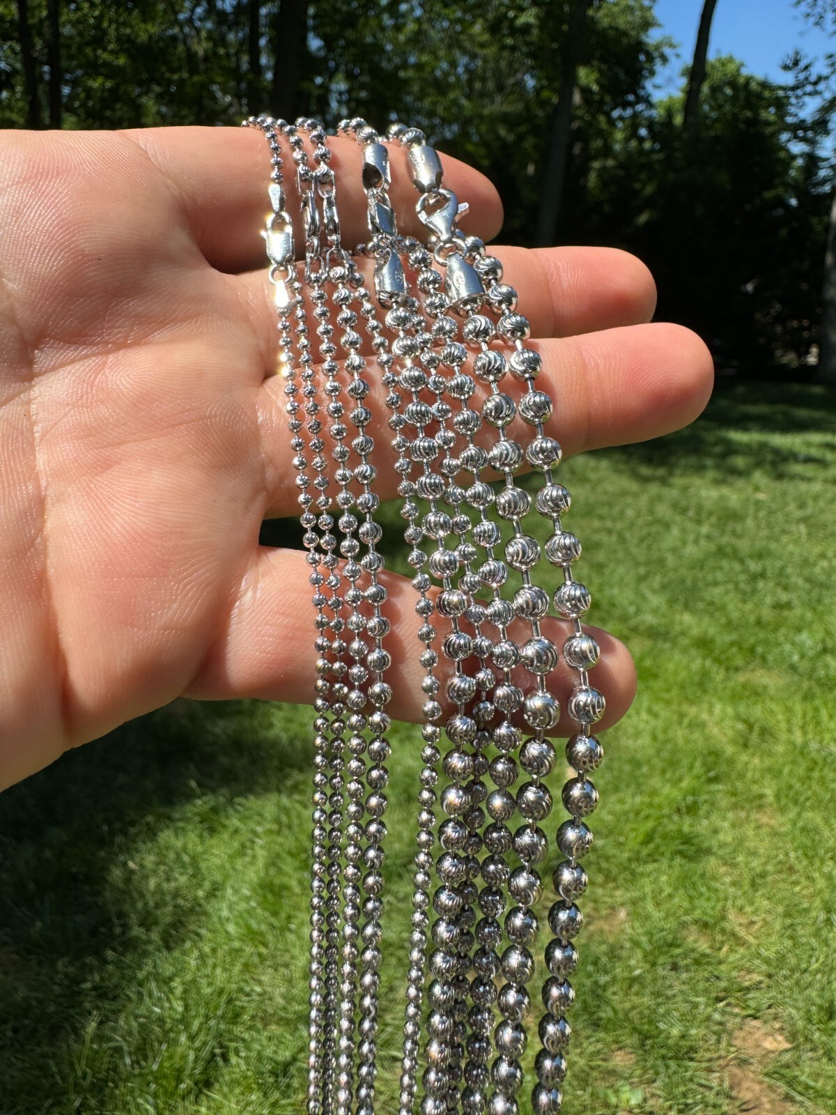 Ball Moon Chain Necklace SOLID 925 Silver Rhodium Finish Hip Hop Diamond Cut