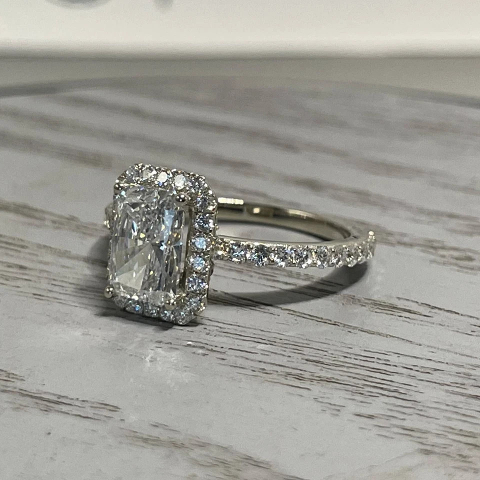 Halo Diamond Ring 2.28 Carat Lab Grown Radiant IGI E F VVS CVD 14k White Gold