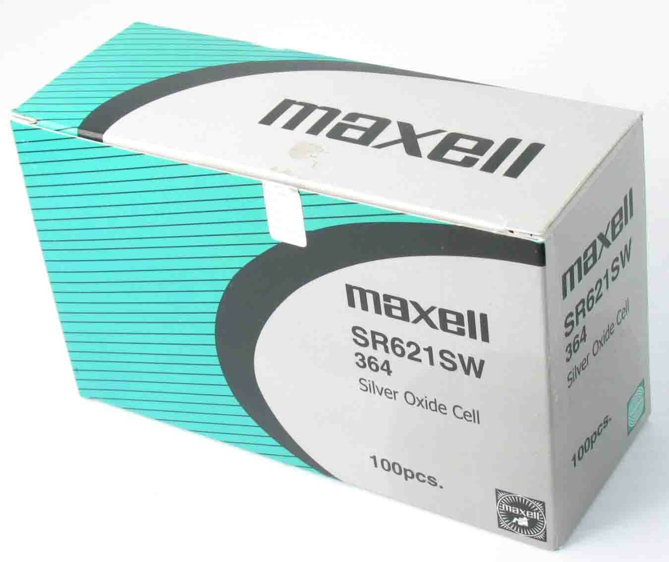 Maxell 364 Watch Cell Batteries SR621SW SILVER-OXIDE (Pack of 100)