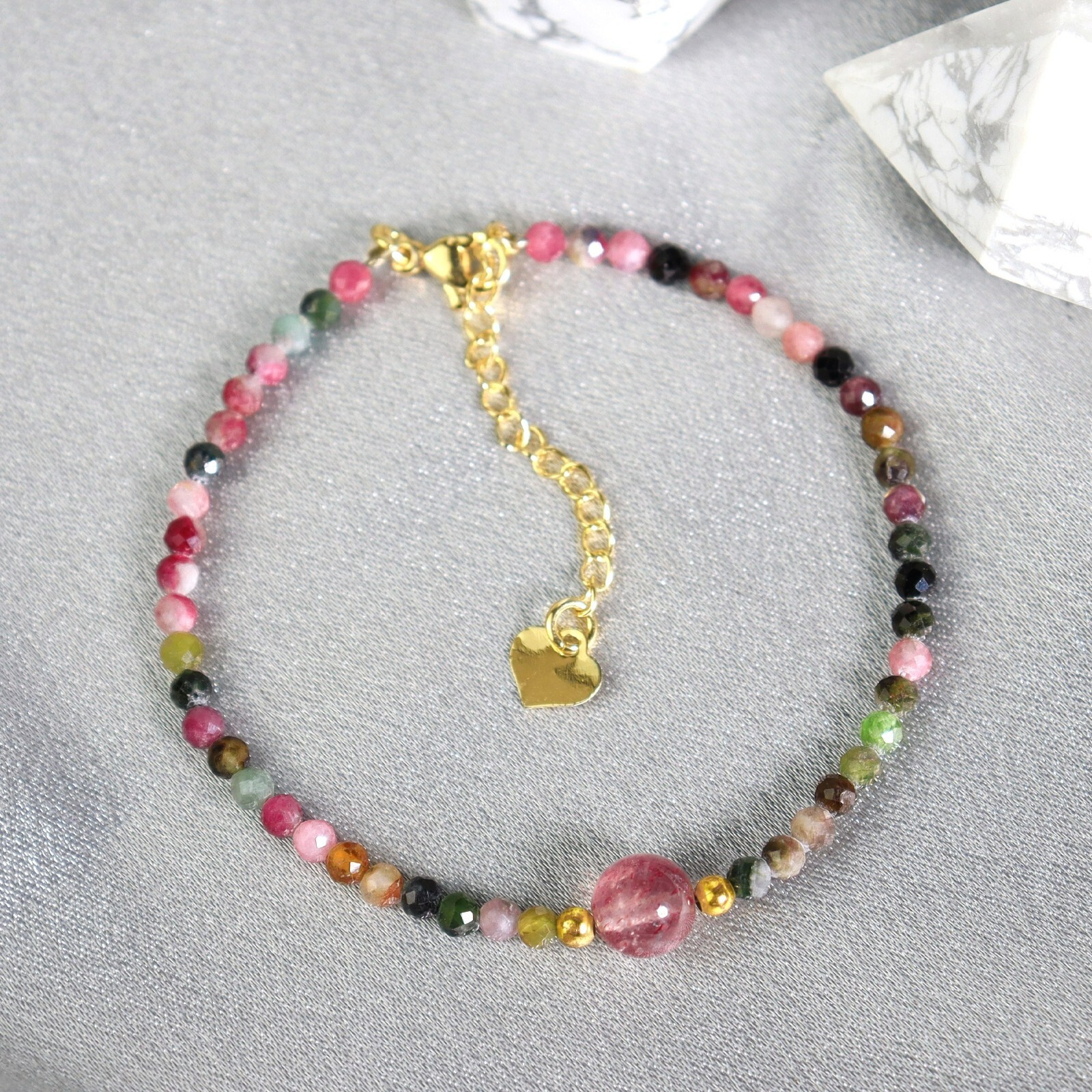 Handmade Tourmaline Faceted Beads Healing Protection Women Minimalist Bracelet