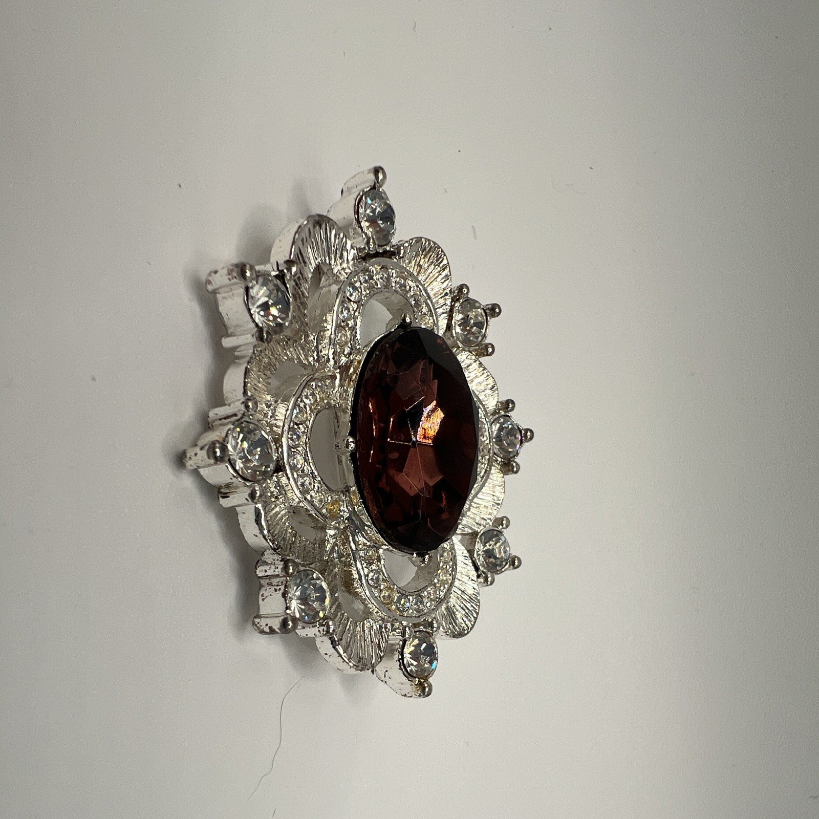 Napier Signed Silver Tone Flower Brooch Pin Amethyst/Rhinestone & Clear Accents