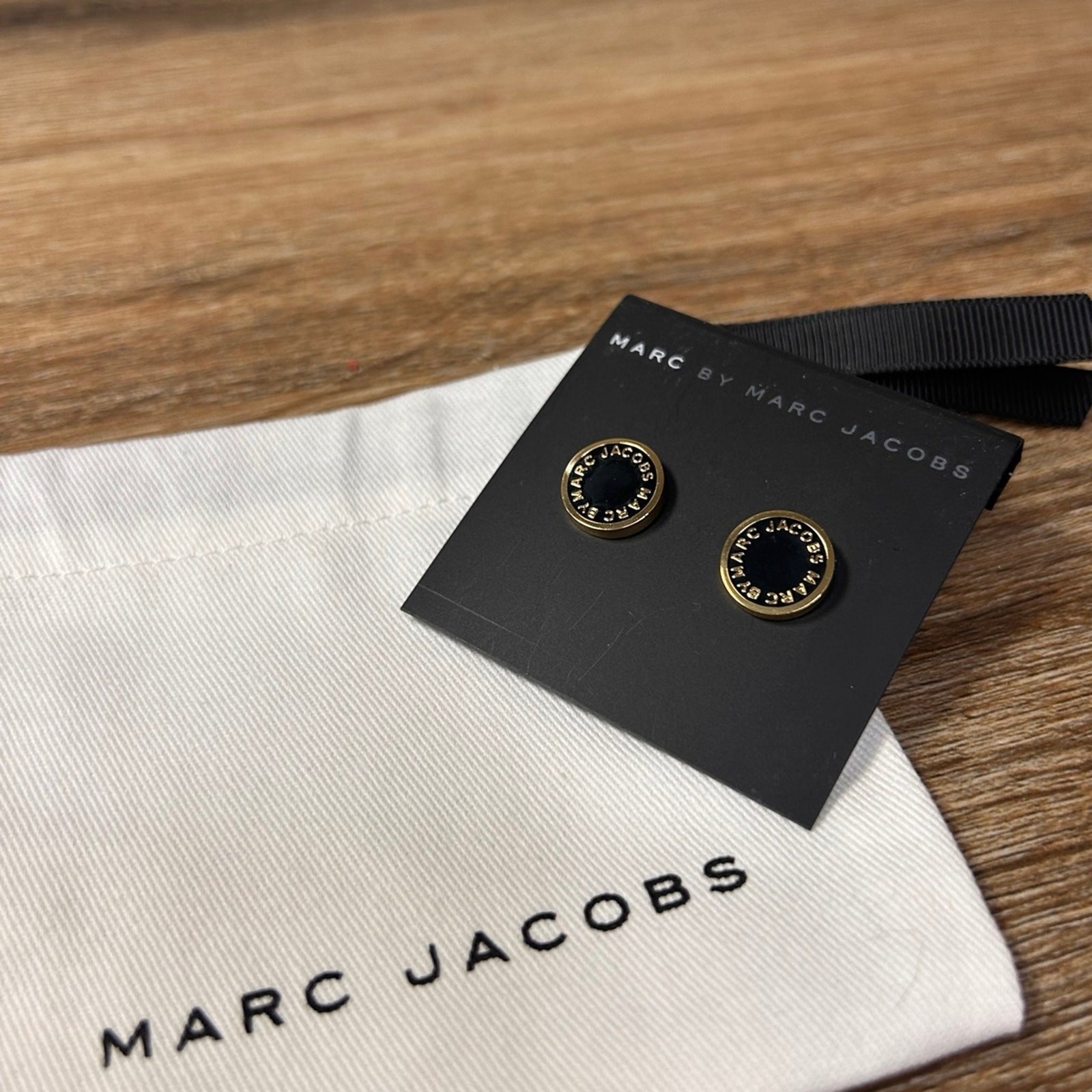 Marc by Marc Jacobs Stud Earrings Black/Gold Tone Designer Jewelry NWOT
