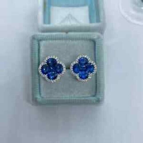 2Ct lab created Sapphire Push Back Flower Stud Earrings 14K White Gold Finish