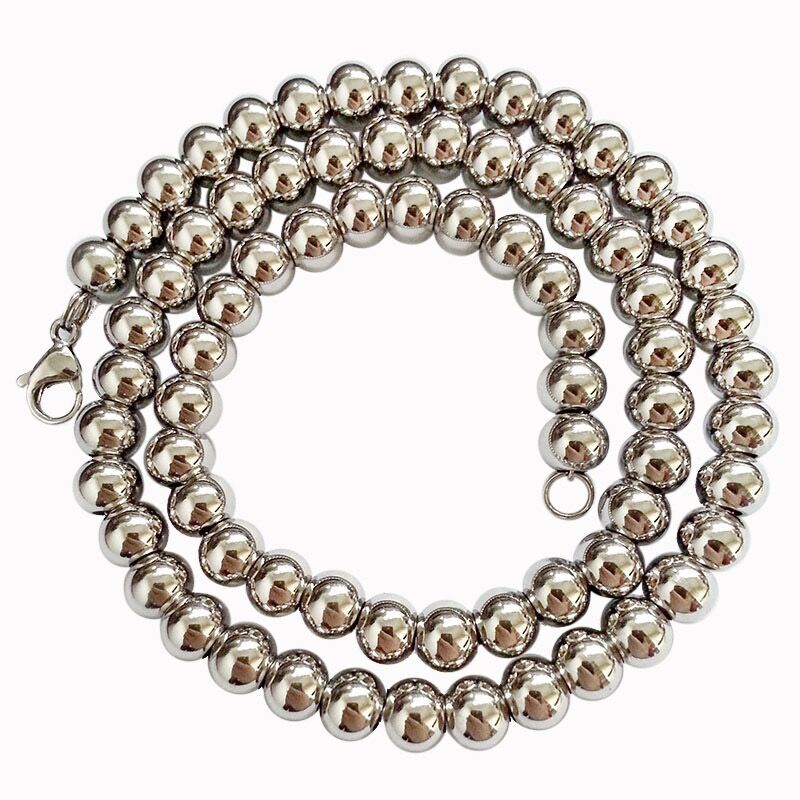 4/6/8/10mm Real Stainless Steel Solid Heavy Bead Ball Chain Necklace Never Fade
